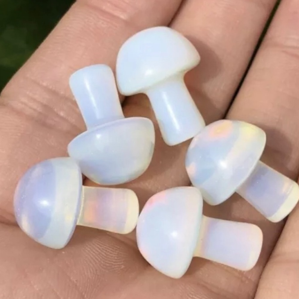 NEW Opalite Healing Crystal Mushroom Hand Carved Beautiful Iridescent Toadstool